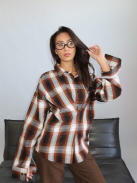 AW25 &#8211; CHECKED BLOUSE WITH SNATCH DETAIL AT THE FRONT &#8211; BROWN