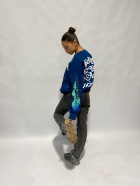 FEAR OF WHAT SWEATER &#8211; BLUE &#8211; PUFF PRINT