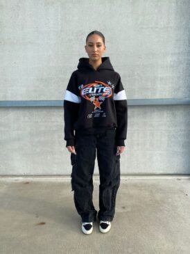 ELITE SUPER LEAGE HOODIE &#8211; SCHWARZ MIT ORANGEM DRUCK &#8211; 420 GSM &#8211; MOTORSPORT AW23