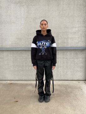 ELITE SUPER LEAGE HOODIE &#8211; SCHWARZ MIT BLAUEM DRUCK &#8211; 420 GSM &#8211; MOTORSPORT AW23