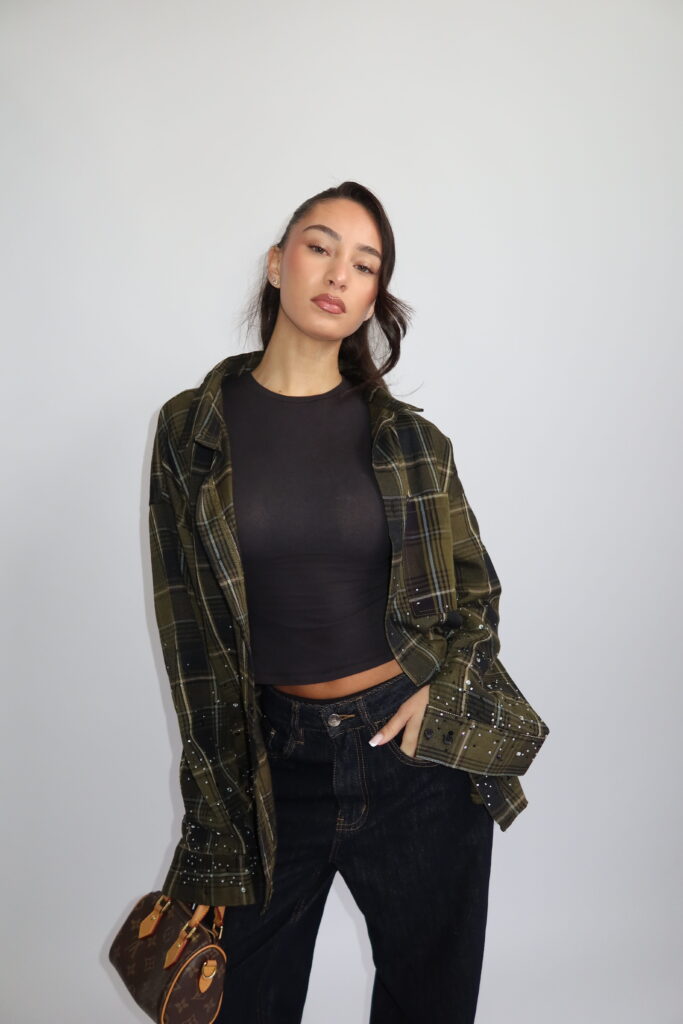 TOKYO COLLECTION AW25 – TOKYO RHINESTONE OVERSIZED BLOUSE – KHAKI