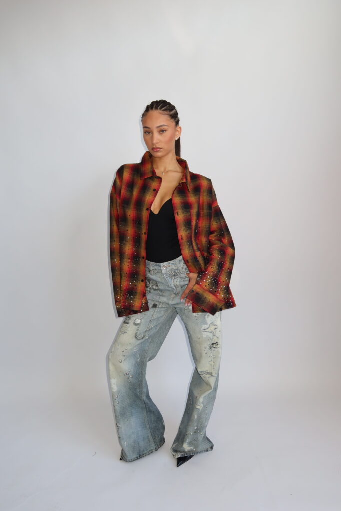 TOKYO COLLECTION AW25 – TOKYO RHINESTONE OVERSIZED BLOUSE – RED